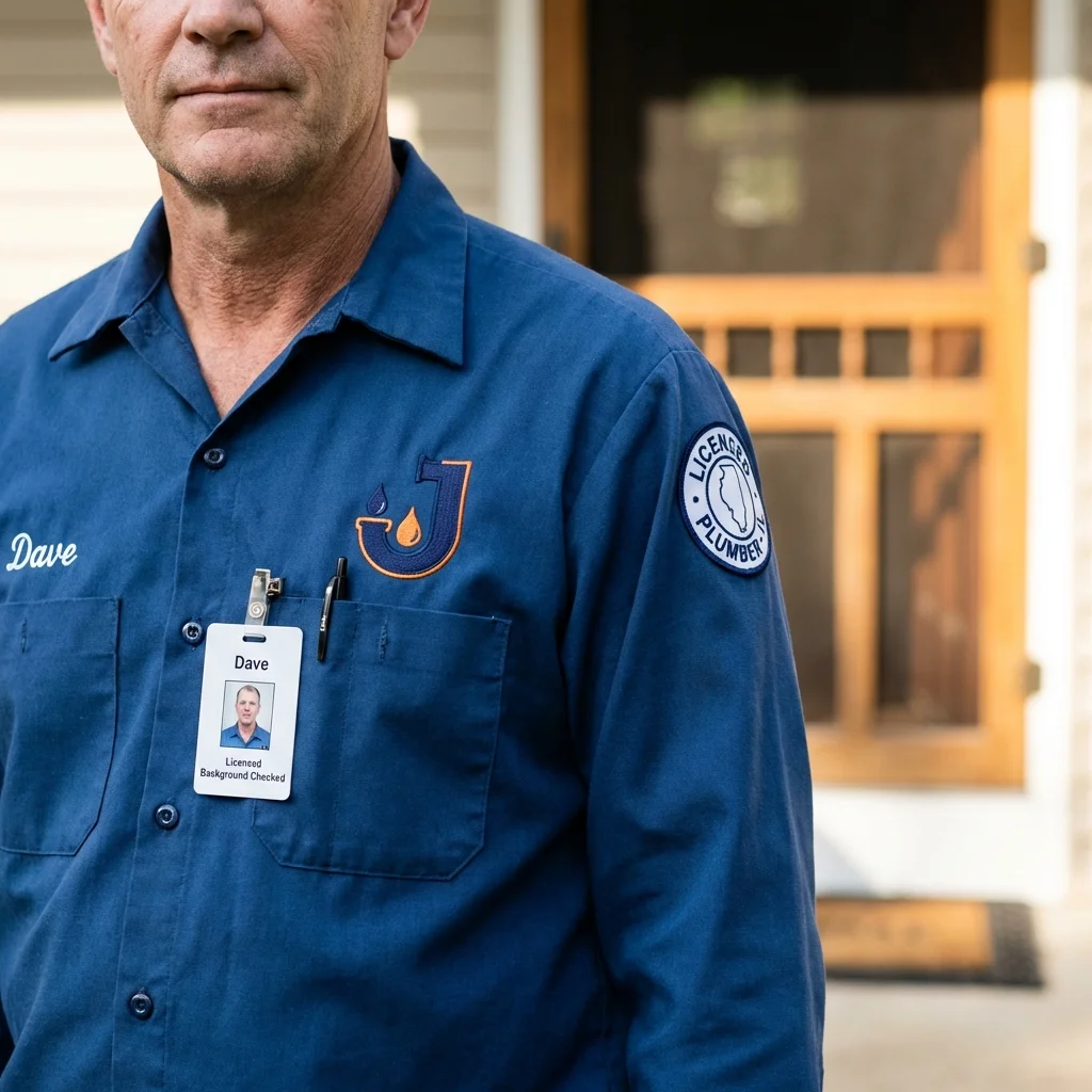 Licensed plumber showing ID badge in East Dubuque, IL