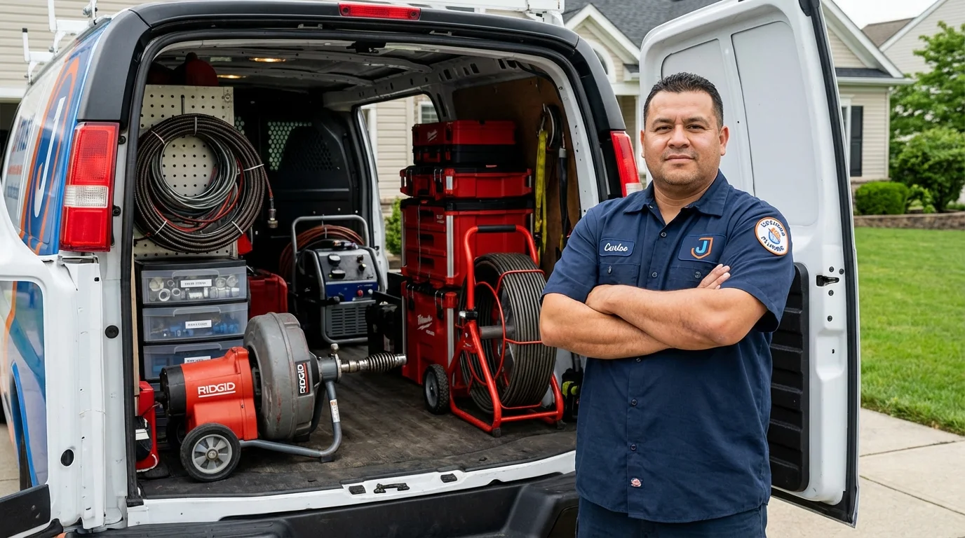 Professional drain cleaning equipment and Johns Plumbing LLC plumber in East Dubuque