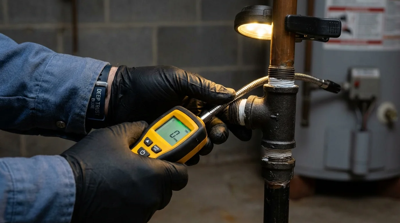 Gas leak detection with electronic sniffer by Johns Plumbing LLC in East Dubuque