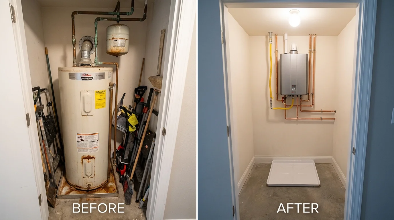 Tank water heater versus wall-mounted tankless unit comparison for East Dubuque, IL homeowners
